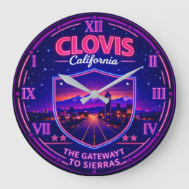 Clovis California Sierra Gateway Mountain Neon ラージ壁時計