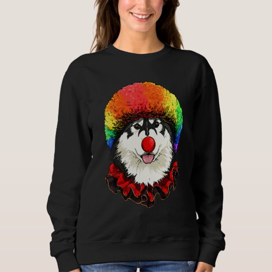 Clown Alaskan Malamute Carnival Circus Staff Husky スウェットシャツ (正面)