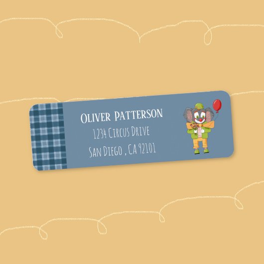 Clown Elephant Blue return Label Address ラベル