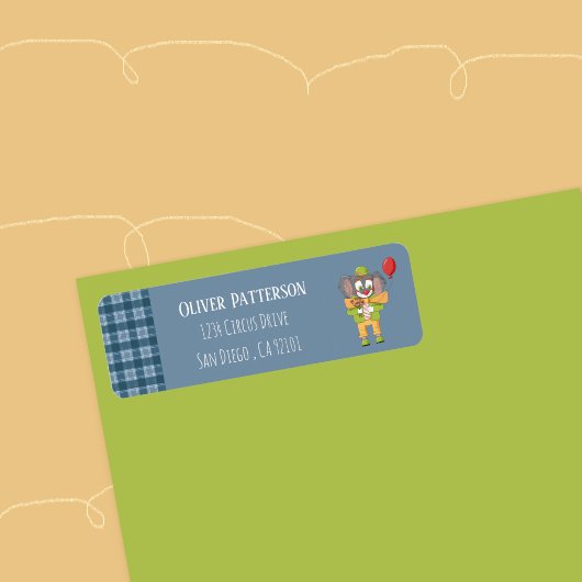 Clown Elephant Blue return Label Address ラベル