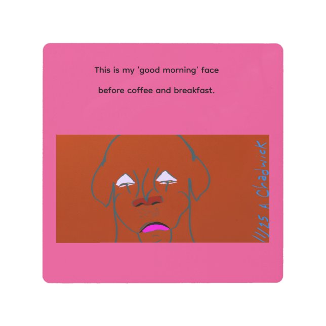 Clown-Faced Dog Cartoon Sketch メタルプリント (正面)