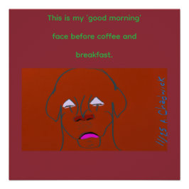 Clown-Faced Dog Cartoon Sketch Glossy Poster ポスター