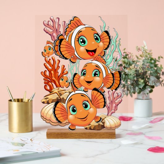 Clown fish Cartoon cute Family Underwater アクリルサイン (ウェディング)