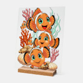Clown fish Cartoon cute Family Underwater アクリルサイン (傾斜)