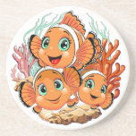 Clown fish Cartoon cute Family Underwater コースター<br><div class="desc">Cute and Joyful little Clownfish Cartoon Characters swimming together on underwater Coral Reef Background. Original Vector Illustration Copyright BluedarkArt.</div>