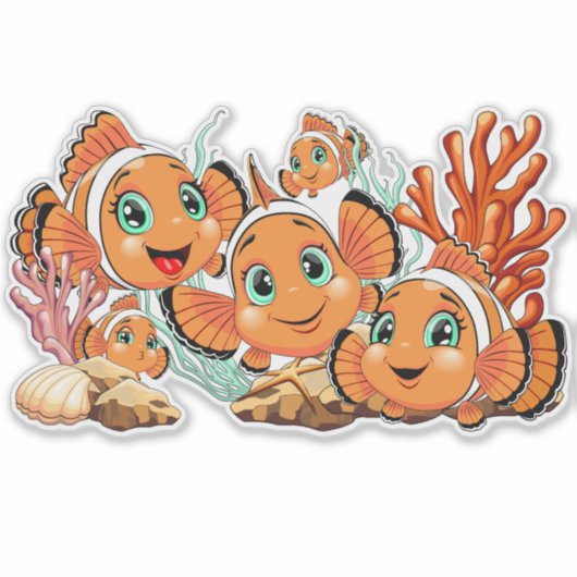 Clown fish Cartoon cute Family Underwater シール (正面)