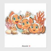 Clown fish Cartoon cute Family Underwater シール (シート)
