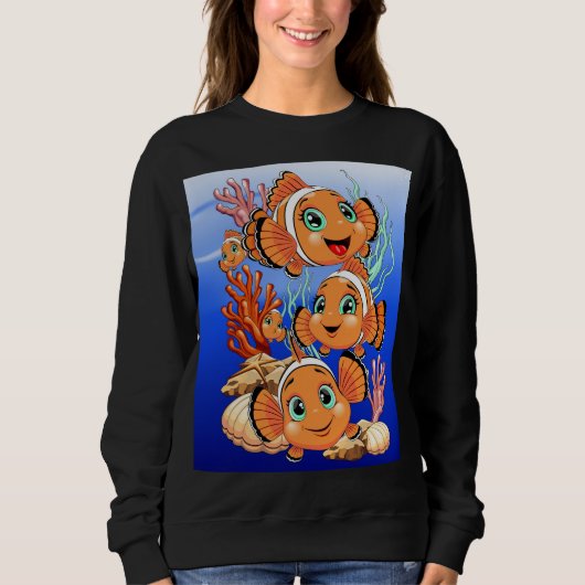 Clown fish Cartoon cute Family Underwater スウェットシャツ (正面)