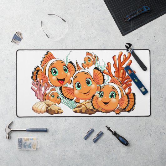 Clown fish Cartoon cute Family Underwater デスクマット (ワークステーション)