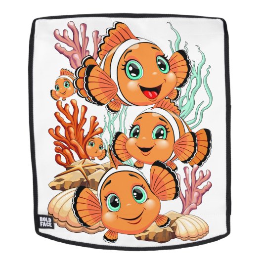 Clown fish Cartoon cute Family Underwater バックパック (取り外し可フェース)
