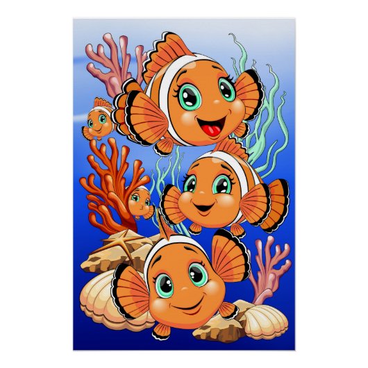 Clown fish Cartoon cute Family Underwater ポスター (正面)