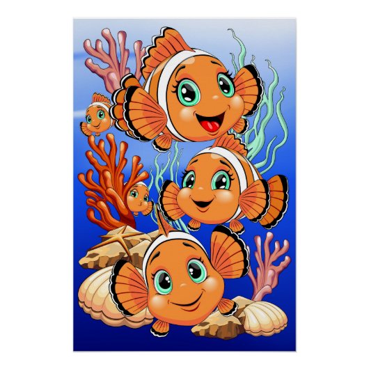 Clown fish Cartoon cute Family Underwater ポスター (正面)
