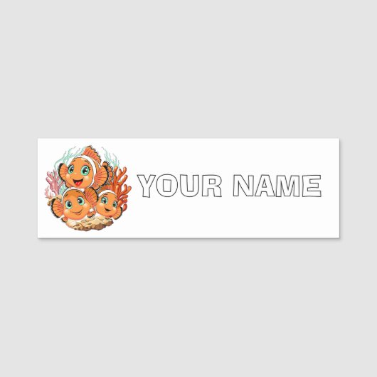 Clown fish Cartoon cute Family Underwater 名札 (正面)