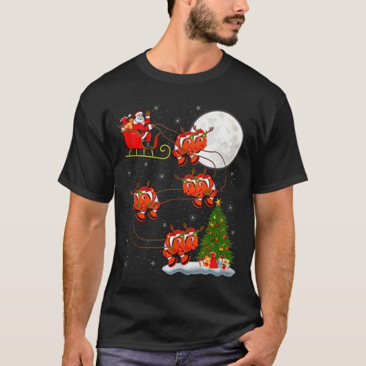 Clown Fish Santa Sleigh Flying Funny Magical Chris Tシャツ (正面)