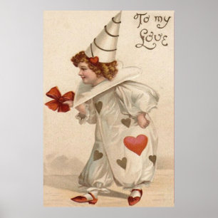 Clown Harlequin Heart Valentine ポスター
