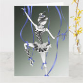 Clown Puppet Blue Ribbons  Greetings Card カード (黄色い花)
