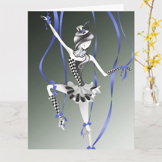 Clown Puppet Blue Ribbons  Greetings Card カード (黄色い花)