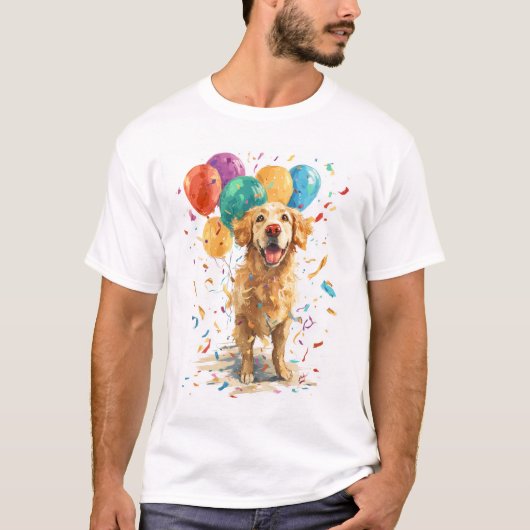 Clown Retriever � Circus Dog with Balloons Tシャツ (正面)