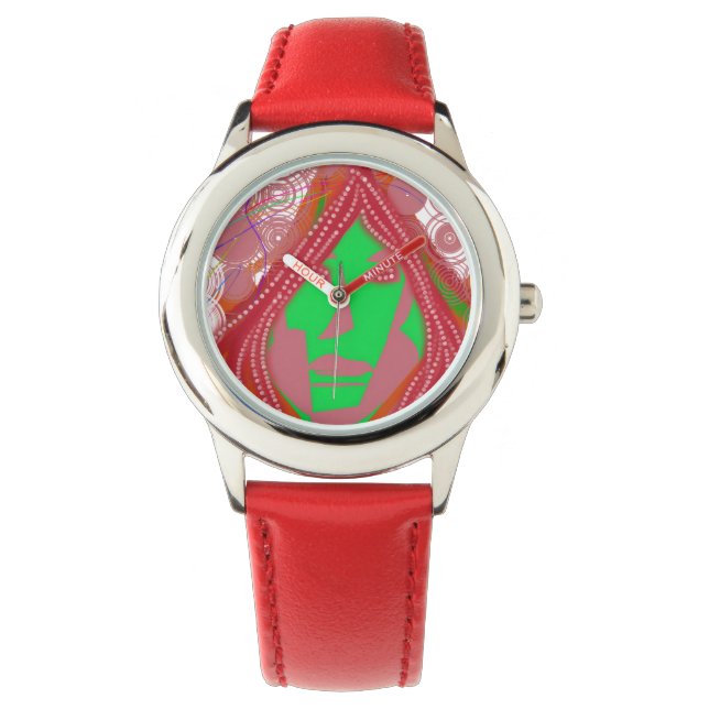 Clown Steampunk Stainless Steel Red Watch 腕時計 (正面)