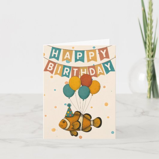 Clownfish Birthday Card – Funny Party Animal カード (正面)