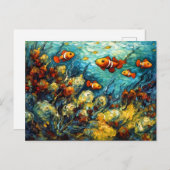 Clownfish in Swirling Coral Reef Painting ポストカード (正面/裏面)
