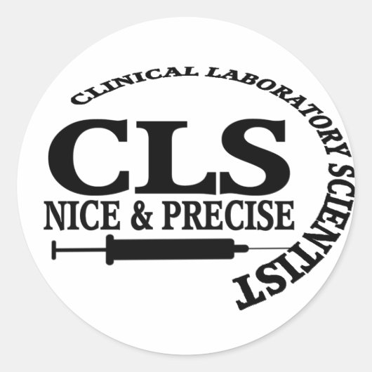CLSスローガンNICEとPRECISE CLINICAL LAB SCIENTIST ラウンドシール (正面)