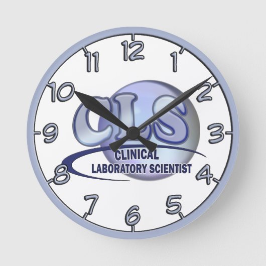 CLS FunBlueロゴ – 臨床検査科学者 ラウンド壁時計 (正面)