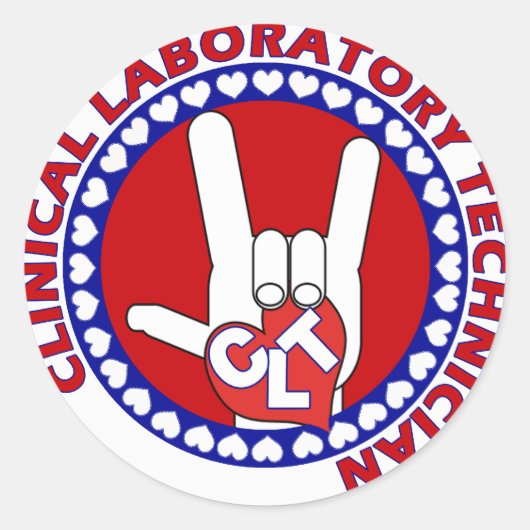 CLT CLINICAL LAB TECH ASL iLOVEロゴ ラウンドシール (正面)