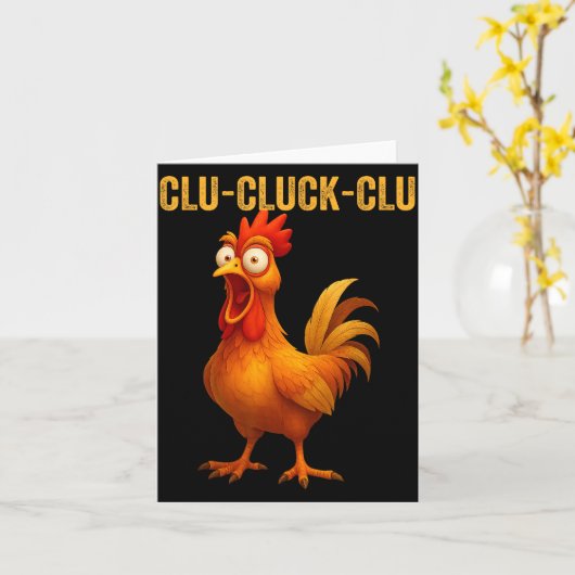 Clu-cluck-clu Funny Rooster Chicken Hilarious Farm カード (黄色い花)