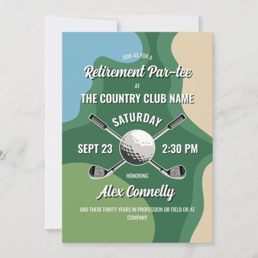 Clubs Golf Course Themed Retirement Par-tee 招待状 (正面)