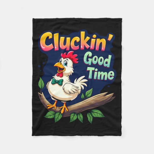 Cluckin Good Time Funny Chicken Illustration フリースブランケット (正面)