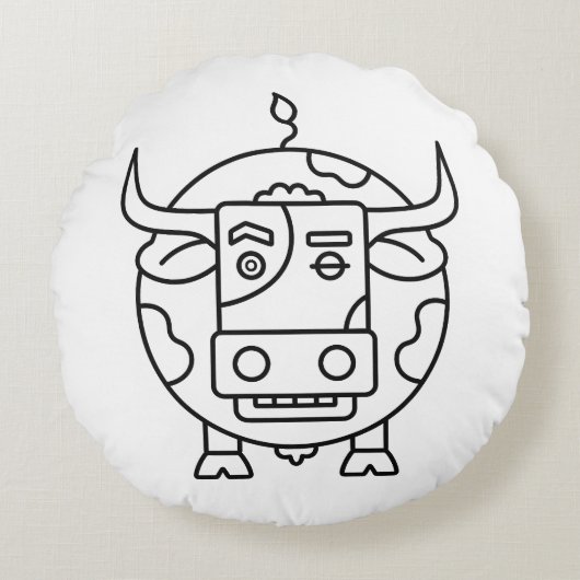 Clueless Bull Abstract Round Pillow ラウンドクッション (正面)