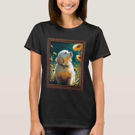Clumber Spaniel Painting Sunflower Flower Mom Wome Tシャツ (正面)