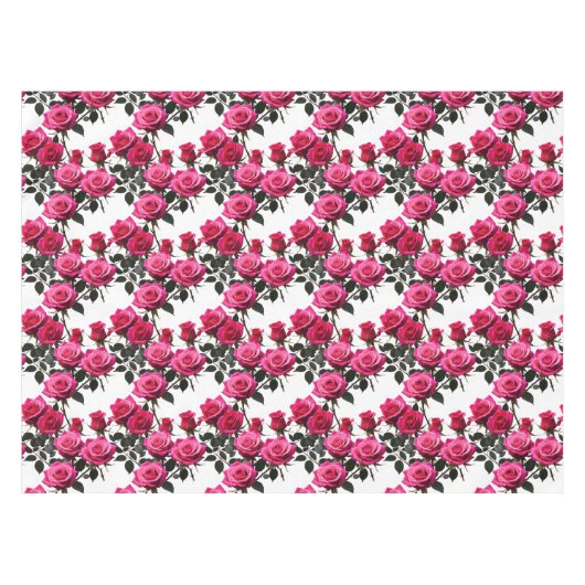 Clustered Red And Pink Roses On A Stark White  テーブルクロス (正面(横))