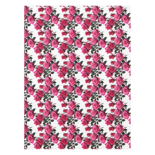 Clustered Red And Pink Roses On A Stark White  テーブルクロス (正面)