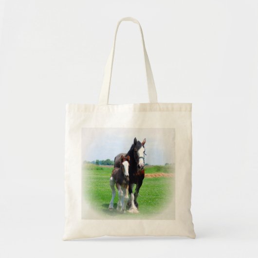 Clydesdaleおよび雌の子馬 トートバッグ (正面)