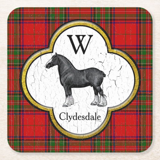 Clydesdaleの格子縞のモノグラムは個人化なります スクエアペーパーコースター (正面)