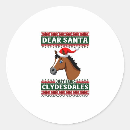Clydesdale Horse Christmas Ugly Xmas Sweater Eques ラウンドシール (正面)