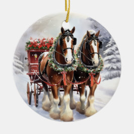 Clydesdale Horses on Ceramic Christmas Ornament セラミックオーナメント