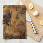 CMラッセルによるカウボーイの名画、"Jerked Down" キッチンタオル (四つ折り)
