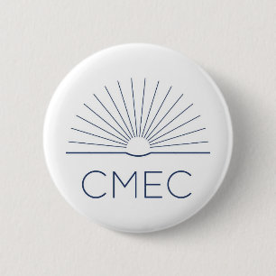 CMECボタン – ネイビーロゴ付き白色 缶バッジ