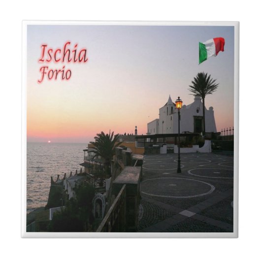 CMP081 ISCHIA, Forio at Sunset，イタリア， タイル (正面)