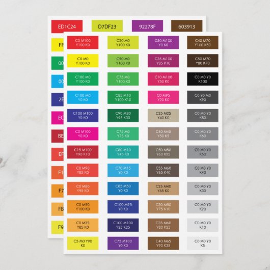 CMYKおよび16進コードのカラーサンプル (正面/裏面)