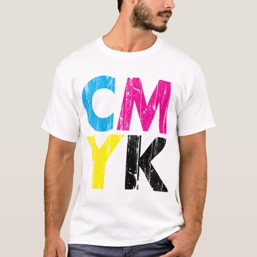 CMYKの動揺してな積み重ねられたタイプワイシャツ Tシャツ (正面)