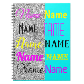 CMYKシアンとシルバーのグリッターパーソナライズされたギフト ノートブック