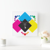 CMYK スクエア壁時計 (ホーム)