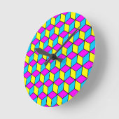 CMYK CUBE 有名なキューブの錯視 2 ラウンド壁時計 (傾斜)
