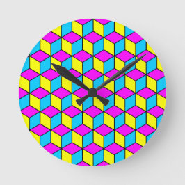 CMYK CUBE 有名なキューブの錯視 2 ラウンド壁時計