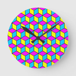CMYK CUBE 有名なキューブの錯視 2 ラウンド壁時計
