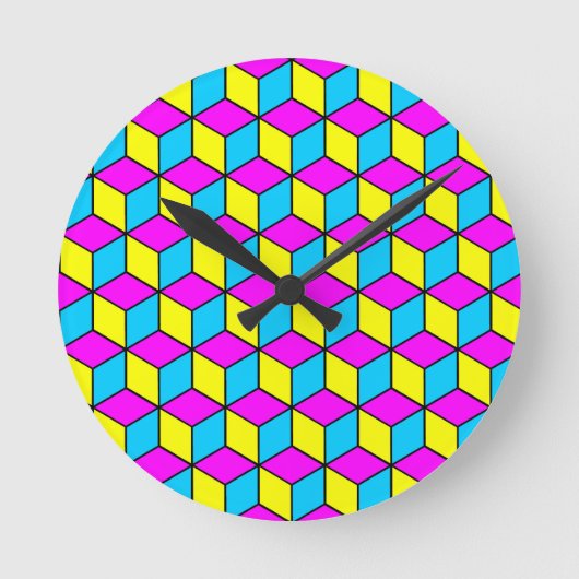 CMYK CUBE 有名なキューブの錯視 2 ラウンド壁時計 (正面)